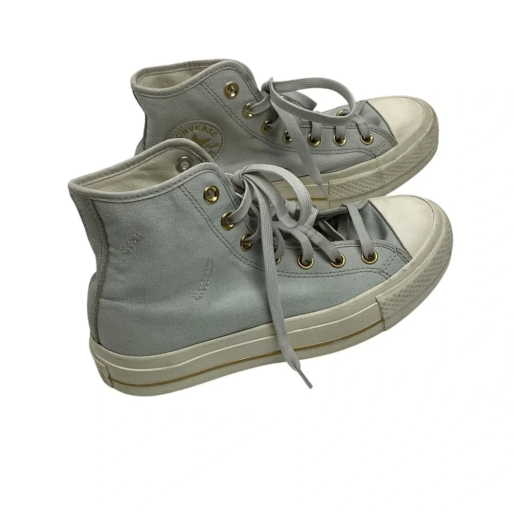 Converse Chuck Taylor All Star High Top 7.5 Sneakers Grey Gold Eyelets Canvas